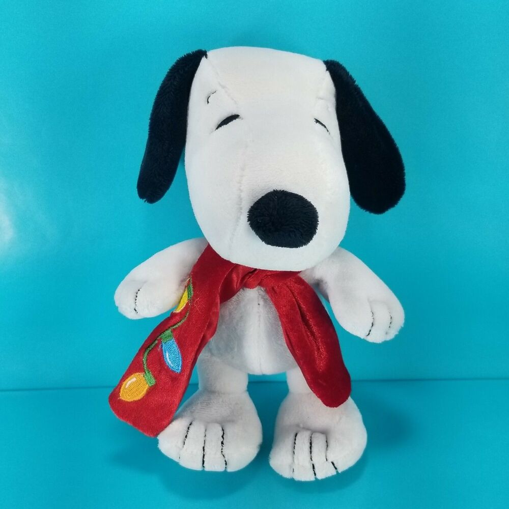 Snoopy Christmas Plush Red Xmas Scarf Bulbs Dan Dee Charlie Brown Dog 8" Stuffed